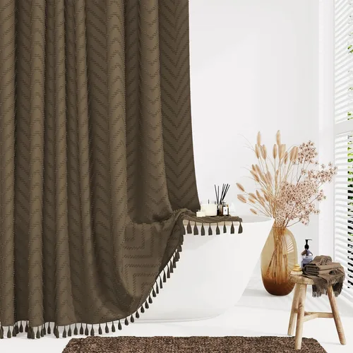 Vista 19 de Dynamene - Cortina de ducha de tela bohemia con rayas con chebrón en relieve, juego de cortina angosta para baño, media cortina impermeable de A.