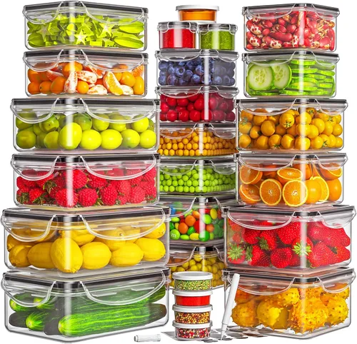 Vista 7 de HOMETALL 40 PCS recipientes de almacenamiento de alimentos con tapas herméticas, recipientes de plástico para preparación de comidas 100% a prueba