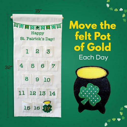 Vista 3 de Calendario de cuenta regresiva del día de San Patricio para colgar en la pared para familias y niños por Pockets of Learning