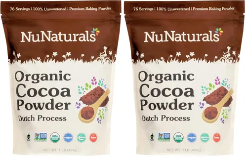 Vista 10 de NuNaturals Cacao en polvo orgánico de comercio justo sin azúcar, proceso holandés premium para beber y hornear, 1 libra