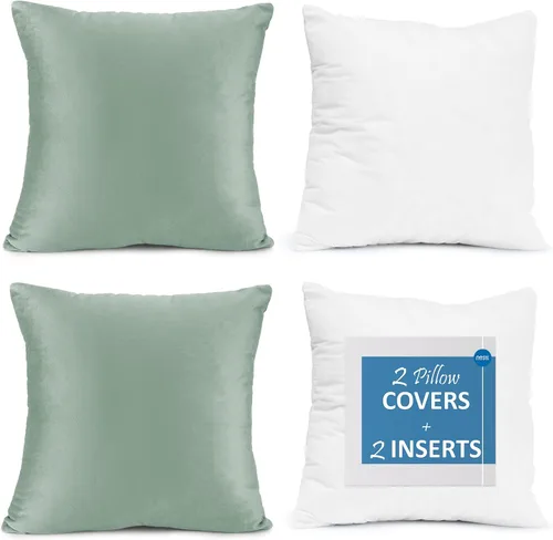 Vista 18 de Nestl Juego de 2 rellenos de almohada con terciopelo suave y sólido, juego de fundas de almohada cuadradas decorativas para sofá, automóvil Azul