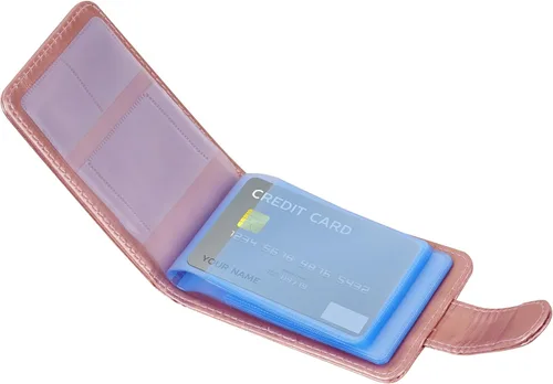 Vista 14 de Wisdompro Soporte para tarjetas de crédito, cartera delgada de cuero con bloqueo RFID, protector organizador de tarjetas de débito