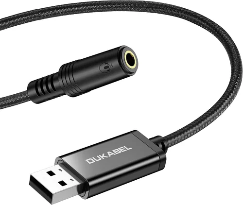 Vista 9 de DUKABEL Adaptador de audio USB, adaptador USB a 3.5mm Aux para auriculares, TRRS para micrófonos, convertidor de tarjeta de sonido externa USB