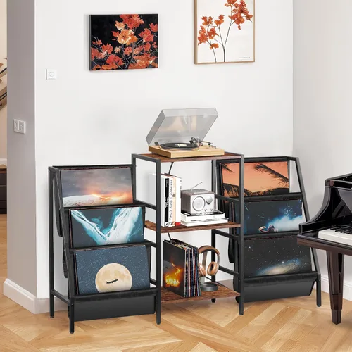 Vista 4 de ZENY Soporte para tocadiscos con almacenamiento de vinilo, soporte para tocadiscos con capacidad para hasta 280 álbumes, mesa de tocadiscos