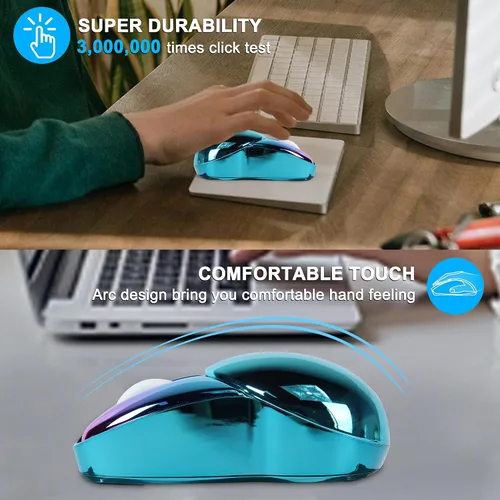 Vista 8 de Ratón inalámbrico Bluetooth lindo conejito de doble modo ratón portátil pequeño 2.4G ratón óptico con receptor USB silencioso azul Kawaii conejo
