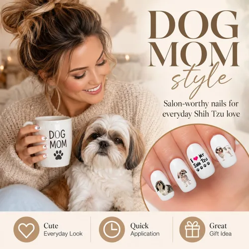 Vista 2 de Shih Tzu A1301 - Calcomanías de transferencia de arte de uñas con agua para perros, juego de 56