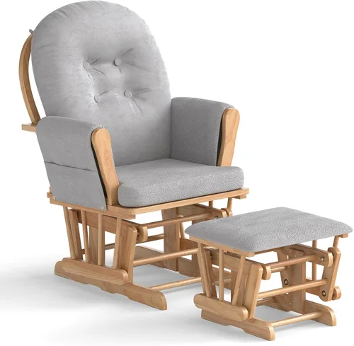 Vista 13 de Costzon Mecedora Deslizante de Guardería con Otomana, Mecedora Deslizante Tapizada Cómoda con Cojín Acolchado, Bolsillo de Almacenamiento, Base