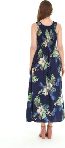 Vista 4 de Matchable Hawaiian Luau Mother Daughter Women Maxi Tank Dress or Girl Halter Dress in Pineapple Garden Navy