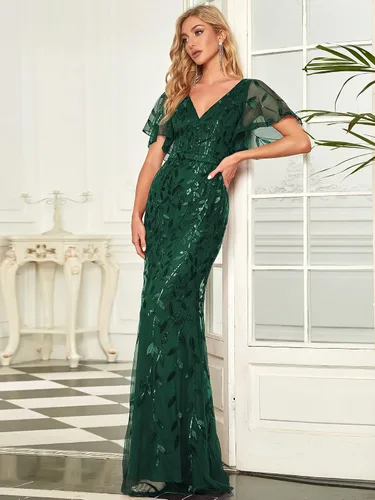 Vista 3 de Ever-Pretty Mujeres volantes mangas lentejuelas bordado noche madre de la novia vestido 00692