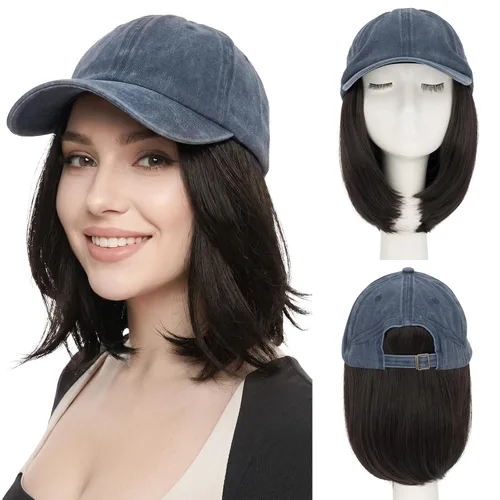 Vista 14 de SEGO - Gorra de béisbol con extensiones de cabello para mujer, resistente al calor, sintético, 6 pulgadas, ajustable, corta, recta, peluca