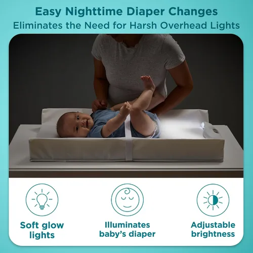 Vista 3 de Contours GlowFlex - Luz nocturna para bebés para cambios de pañales, brillo suave regulable, control táctil, apagado automático, correa