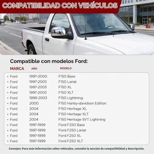 Vista 4 de PZ Espejo para puerta lateral del conductor compatible con Ford F150 1997