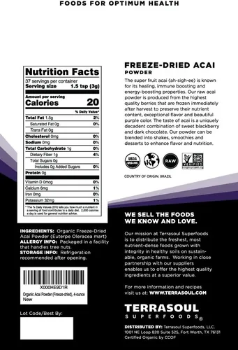 Vista 2 de Terrasoul Superfoods Polvo orgánico de bayas de acai, 4 onzas, liofilizado para frescura, aumento de grasas Omega para cuencos de batidos y recetas
