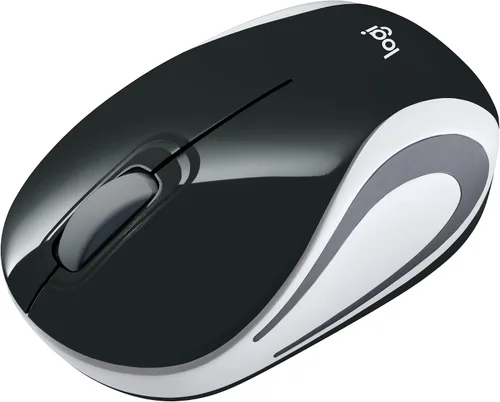 Vista 2 de Logitech Mini mouse inalámbrico M187 Ultra portátil, seguimiento óptico de 1000 DPI, 3 botones, PC/Mac/computadora portátil, color negro y blanco