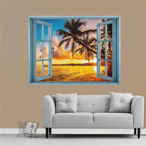 Vista 35 de IDEA4WALL Adhesivo mural removible para pared, arena blanca tropical, playa, orilla, palmera, naturaleza, desierto, fotografía, arte moderno