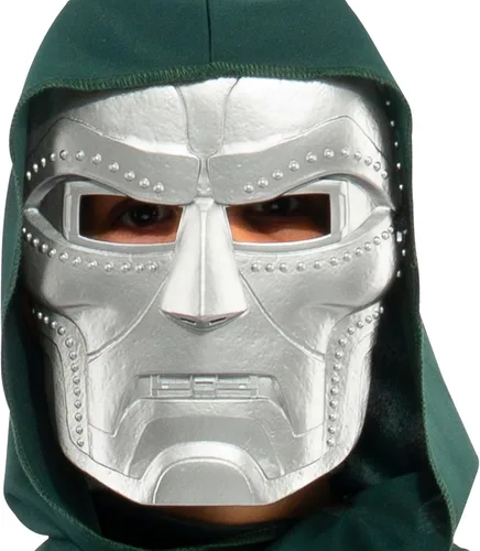 Vista 7 de Marvel Doctor Doom - Juego de máscara y capa oficial de Halloween para jóvenes, máscara de plástico de alta calidad con capa con capucha