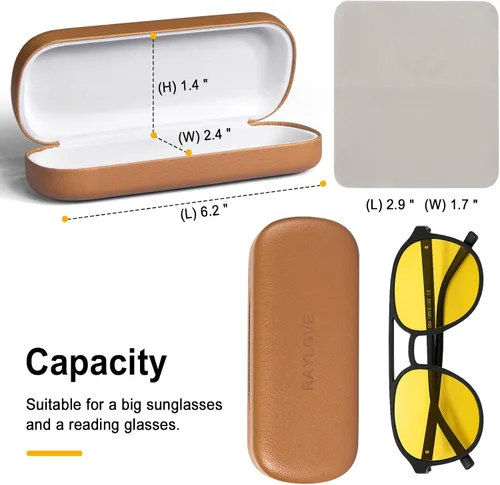 Vista 3 de RayLove Estuche rígido para lentes con paño de limpieza, funda protectora de piel sintética para lentes de sol