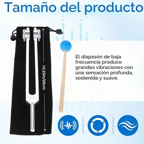 Vista 4 de 68.05 Solfeggio Tuning Fork para curación, con bolsa de martillo