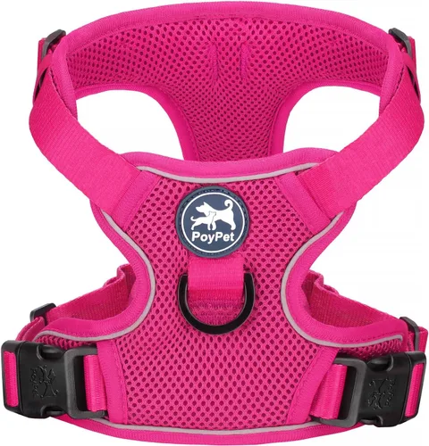 Vista 16 de PoyPet - Arnés para perro reflectante de malla suave y transpirable, chaleco doble acolchado sin estrangulamiento, ajustable (negro, XS)