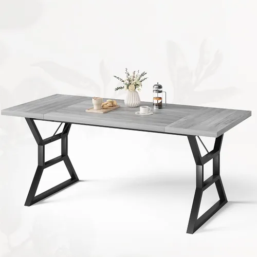 Vista 8 de GarveeHome Mesa de comedor grande de 70.9 pulgadas para 6, mesa de cocina rectangular con patas de metal resistentes, mesa de comedor de madera
