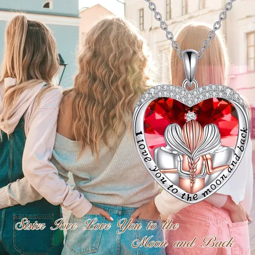 Vista 3 de Collar de plata de ley 925 para hermanas - Regalo de cumpleaños para hermanas, mamá, hija - Collar de cristal «Always My Sister Forever My Friend»