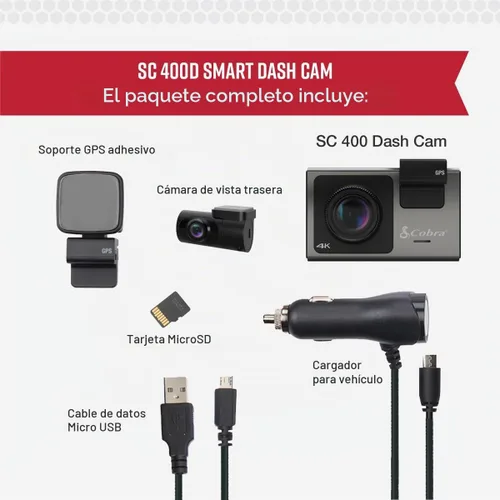 Vista 6 de Cámara de salpicadero inteligente Cobra+leva trasera (SC 400D) – Resolución UHD 4K, Alexa incorporada, capacidad para 3 cámaras, alertas de policía