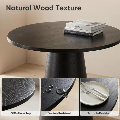 Vista 13 de Mesa de comedor redonda de madera para 2-4, mesa de cocina moderna