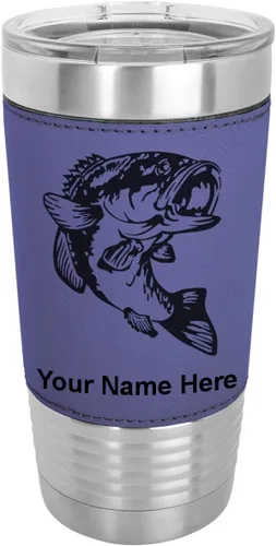 Vista 19 de LaserGram Vaso aislado al vacío de 20 onzas, pez bajo, grabado personalizado incluido (piel sintética, estilo béisbol)