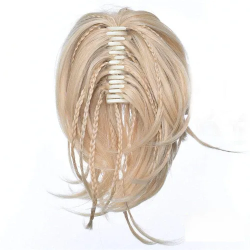 Vista 11 de Extensiones de cabello humano con clip de garra, extensiones de cola de caballo corta y rizada con textura natural para mujer (1b# negro natural)