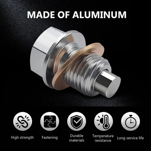 Vista 3 de 1 tapón de drenaje de aceite de motor de aluminio, perno de tuerca de drenaje de sumidero, con 5 pernos de arandela de repuesto a prueba de fugas