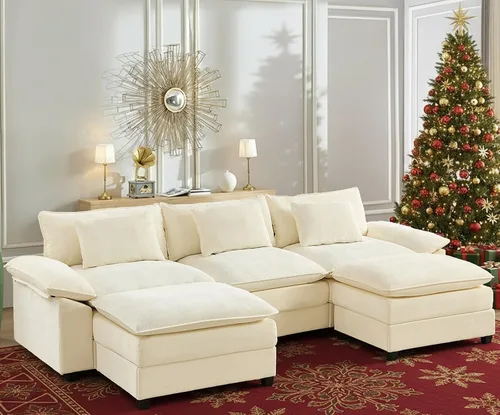 Vista 11 de Mjkone Sofá modular en forma de U de 118 pulgadas con otomana móvil, cómodo sofá modular de gran tamaño con cojín de doble capa, sofás de asiento