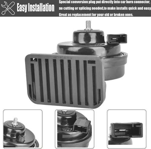 Vista 4 de Kit de bocina de repuesto para automóvil para Toyota, 12 V, impermeable, eléctrico, de tono alto/bajo, bocina de caracol con rejilla mejorada