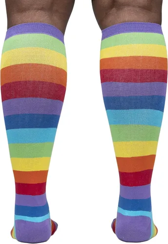 Vista 3 de Sock It To Me Calcetines altos elásticos de pantorrilla ancha hasta la rodilla Arcoiris Rainbow talla única
