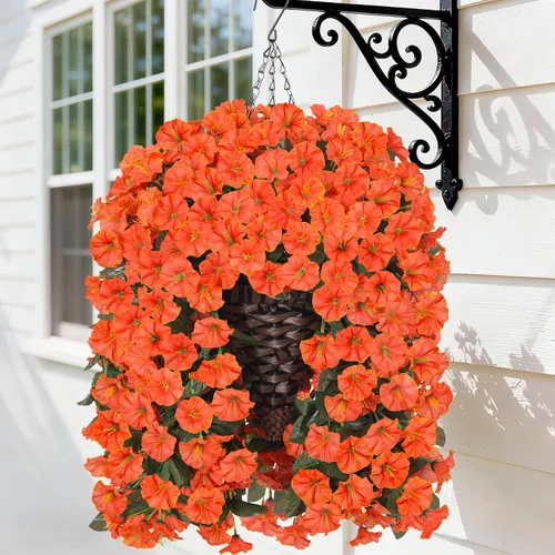 Vista 21 de Flores colgantes artificiales falsas con cesta para decoración al aire libre, resistentes a los rayos UV, flores de margaritas de seda sintética