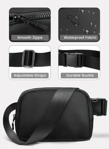 Vista 4 de Meyfancy Riñonera para mujer, riñoneras, bolsas cruzadas con correa ajustable para correr, viajar, entrenar, impermeable, negro (Black Classic)
