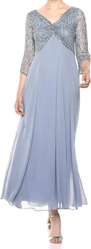 Vista 6 de J Kara Vestido largo de manga 3/4 con cuello en V y cuentas para mujer Negro/Arma/Mercurio