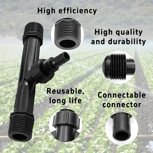 Vista 5 de 2 inyectores de fertilizante Venturi de 1 pulgada, tubo mezclador de riego de plástico negro, dispositivo de sistema de agua agrícola para jardín