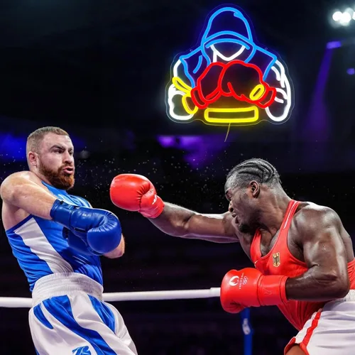 Vista 7 de Letrero de neón de boxeador, regalos de boxeo para hombres, luz LED de neón regulable para salas de deportes, decoración de gimnasio y cueva