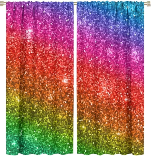 Vista 88 de Cortinas opacas abstractas de arco iris, pintura de color arcoíris con gotas, diseño gráfico creativo con bolsillo para barra, para sala de estar