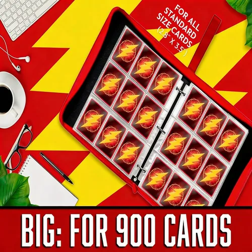 Vista 7 de Carpeta de tarjetas coleccionables con 9 bolsillos – Capacidad de 900 tarjetas, cremallera y asa, álbum de piel sintética, carpeta de 3 anillos