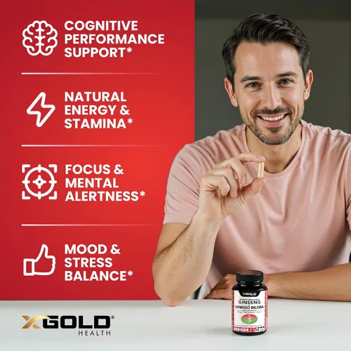 Vista 4 de X Gold Health Panax Ginseng rojo coreano + ginkgo biloba – 7% de ginsenósidos extra fuerte – Energía, memoria, enfoque y apoyo cerebral – Suplemento