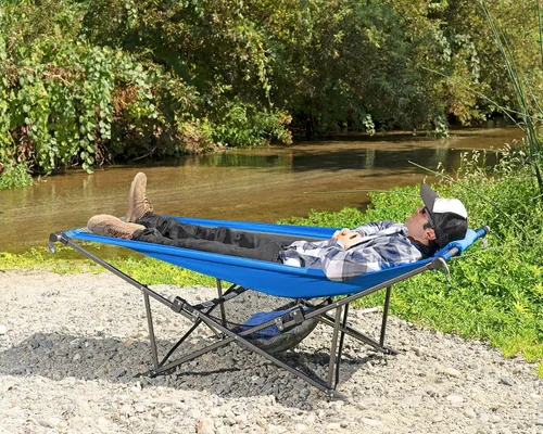 Vista 2 de Mac Sports H900S-100 - Hamaca plegable portátil para camping al aire libre, multiusos, resistente (Azul/Gris)