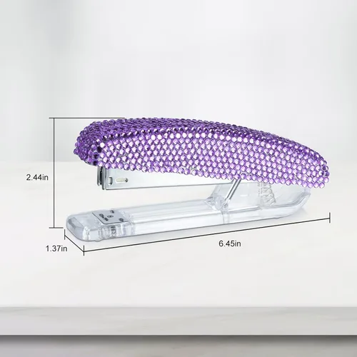Vista 2 de Grapadora deslumbrante de cristal de diamante pegado hecha a mano para oficina, escuela o hogar (morado)