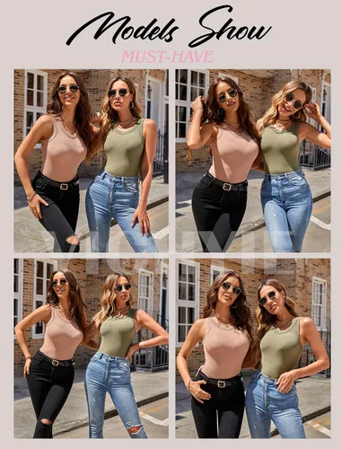Vista 6 de VICHYIE - Camiseta de tirantes para el verano para mujeres, básica, sin mangas, camiseta ajustada de punto acanalado, blusas con espalda cruzada