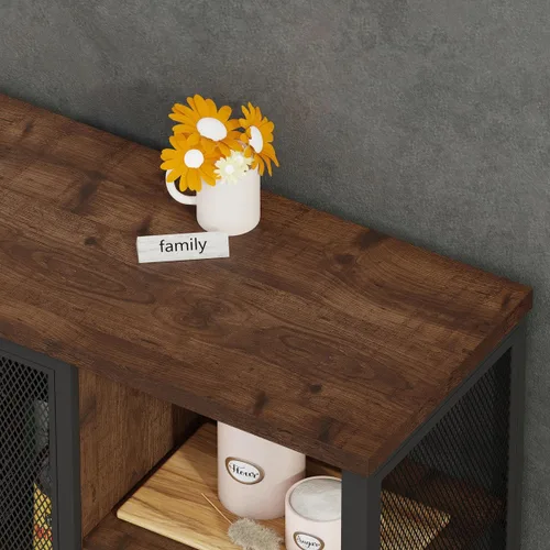 Vista 5 de BON AUGURE Mueble de bar de café rústico para el hogar, mesa consola rústica detrás del sofá, juego de muebles de madera y metal para sala de estar