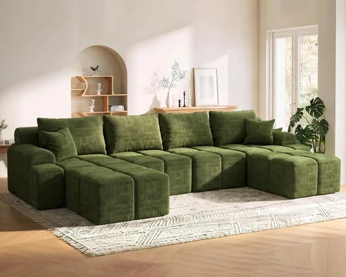 Vista 9 de Vipbear 120" Oversized Modular Sectional Sofa, Boneless Couch for Living Room, L Shape Deep Seat Sofa with Ottoman, Throw Pillows, Comfy Chenille