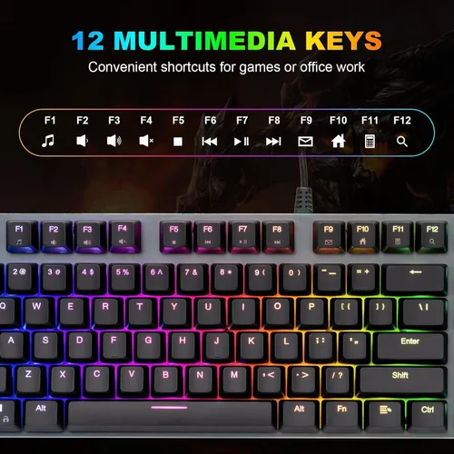 Vista 3 de CHONCHOW Teclado mecánico con cable para juegos, 98 teclas retroiluminado LED, 96% personalizado intercambiable en caliente con control de perilla