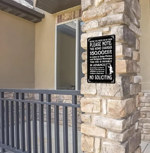 Vista 9 de Letrero de aluminio con texto en inglés "No Soliciting para casa con texto en inglés "No Soliciting" para puerta delantera, patio, «Don't Knock This