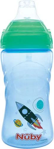 Vista 4 de Nuby No Spill Printed Thirsty Kids - Vaso deportivo antiderrames con boquilla suave y tapa, 12 onzas, más de 12 meses, paquete individual de 1