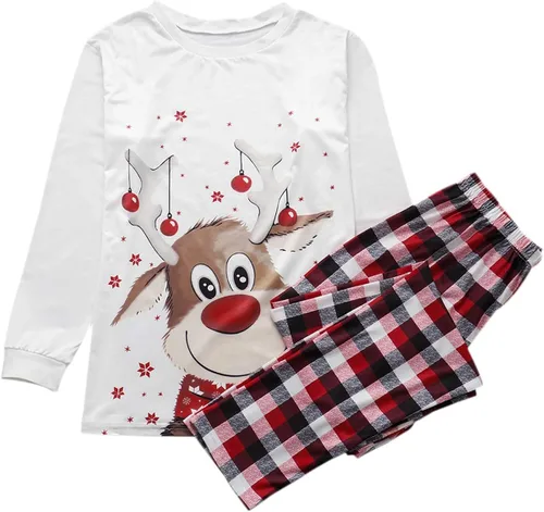 Vista 2 de Awoscut Pijamas de Navidad para la familia, conjuntos de pijamas de Navidad a juego para parejas, adultos y niños, pijamas de Navidad
